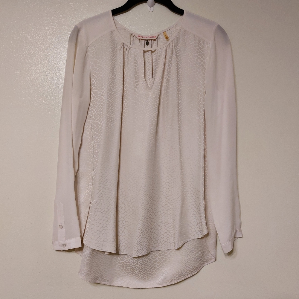 Rebecca Taylor Ivory Silk Blend Animal Print Textured Blouse Size 4 Minimalist